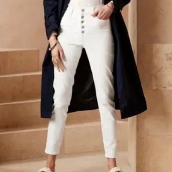 Banana Republic White High Rise Skinny Button Fly Jeans Size 28/6 MSRP $110 - Picture 1 of 3